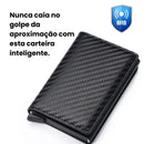 Carteira Slim Unissex com Botão de Cartões e Proteção RFID Contra Aproximação