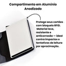 Carteira Slim Unissex com Botão de Cartões e Proteção RFID Contra Aproximação